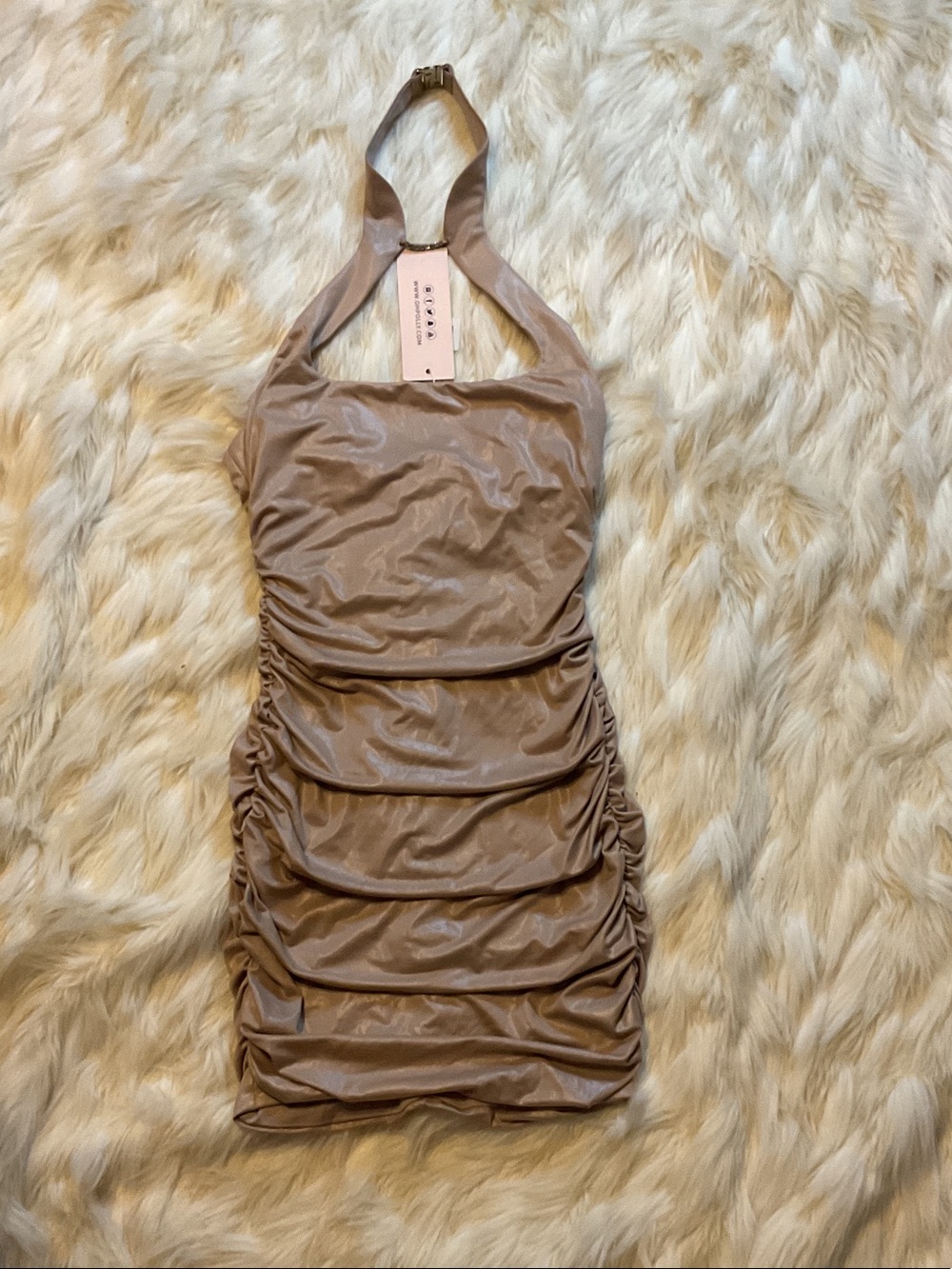 Oh Polly women’s Taupe Halter Dress One-Piece